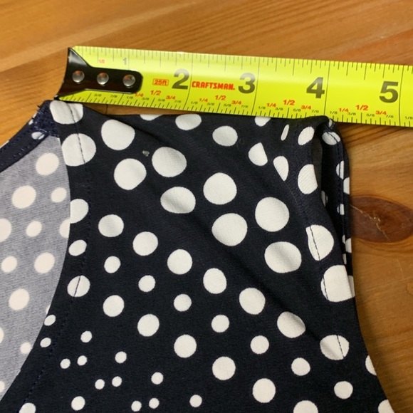 Tanjay Petite Navy Blue Sleeveless Office Top, Soft, Stretch, Polka Dots - Picture 3 of 9